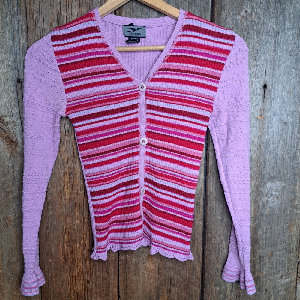 Y2k Popstar Vintage Barbiecore Pink Striped London Cardigan Medium Korean Made